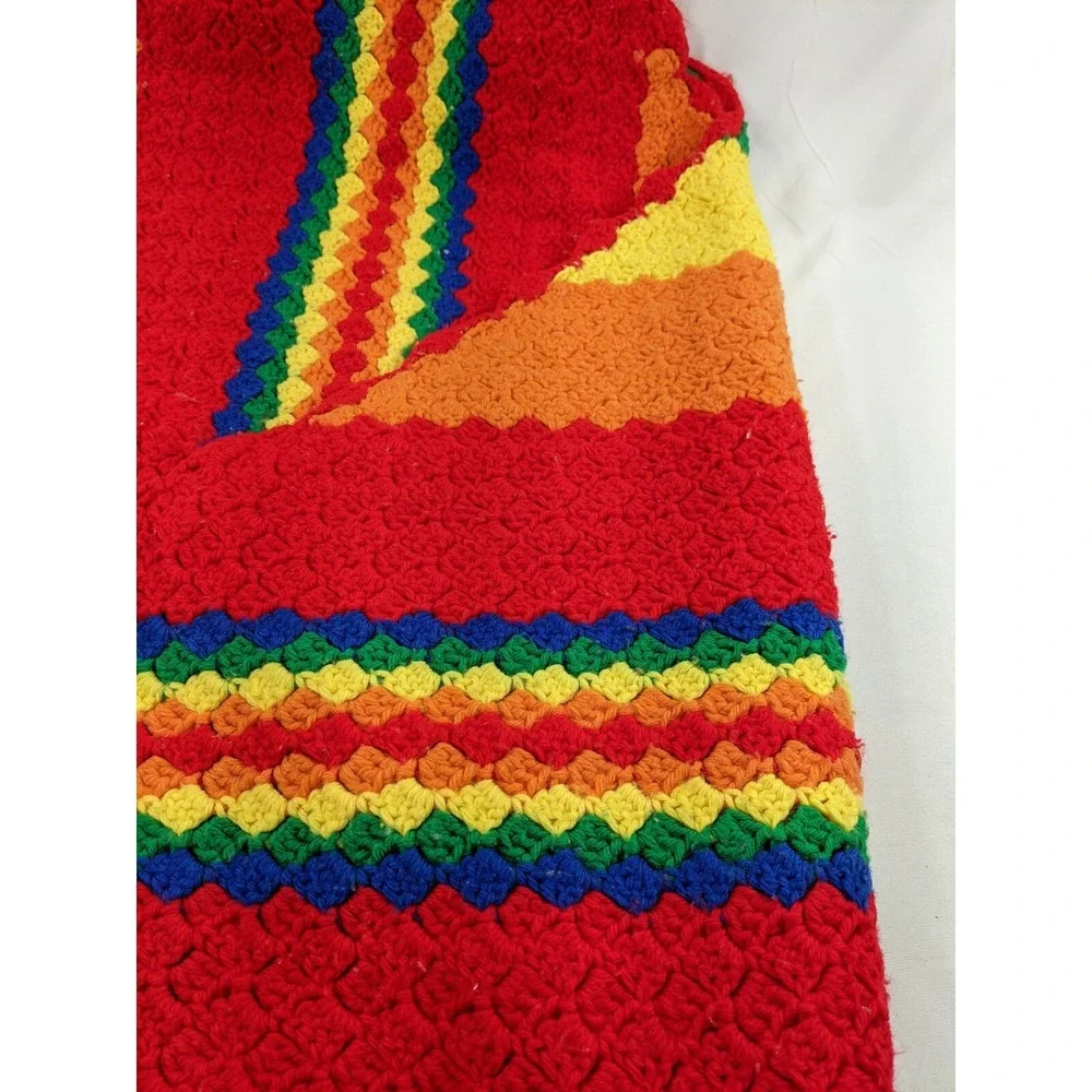 Small Vintage 36x36 Crochet‎ Granny Zig Zag Afghan Throw Blanket Rainbow Bright